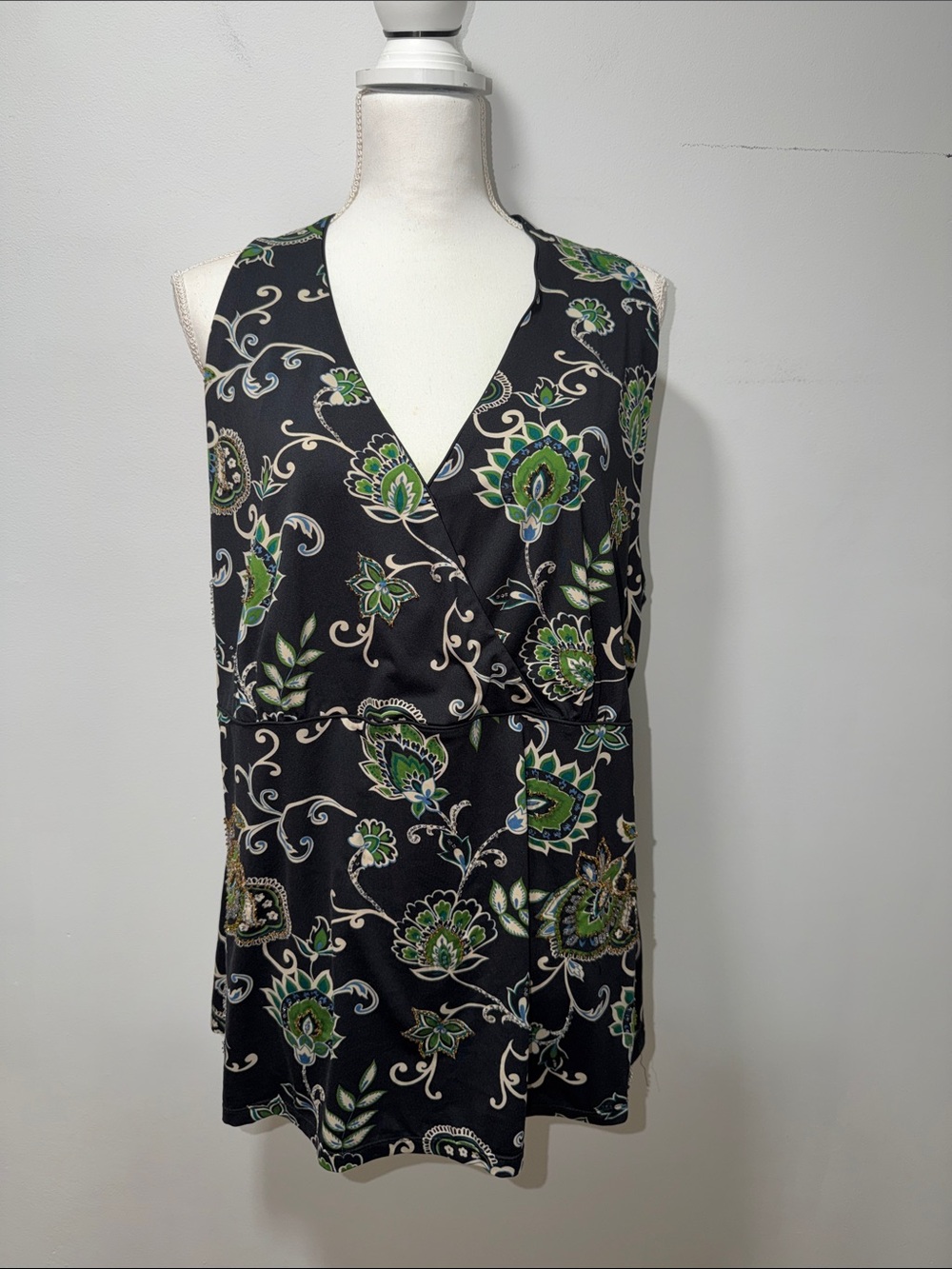 VTG Y2K INC Paisley Floral‎ Tank Top Plus 3X 90s Sequins Artsy Feminine Evening